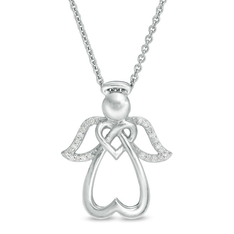 1/20 CT. T.W. Diamond Double Heart Angel Pendant in Sterling Silver