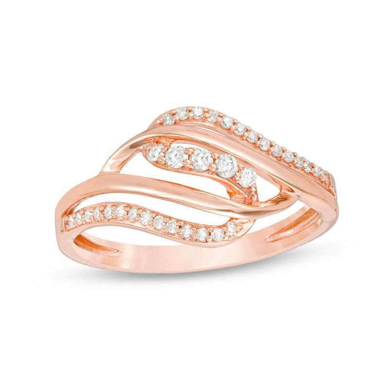 Main Image 1 of 1/5 CT. T.W. Diamond Crossover Ring in 10K Rose Gold