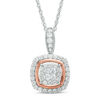 Thumbnail Image 1 of 1/2 CT. T.W. Quad Princess-Cut Diamond Double Frame Vintage-Style Pendant in 10K Two-Tone Gold