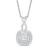 Thumbnail Image 1 of 1/2 CT. T.W. Quad Princess-Cut Diamond Double Frame Twist Vintage-Style Pendant in 10K White Gold