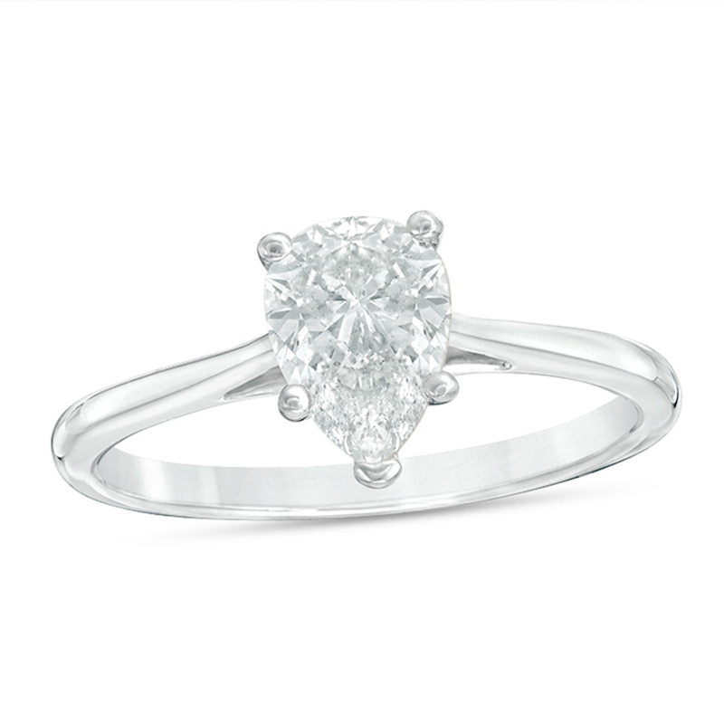 1 CT. Certified Pear-Shaped Diamond Solitaire Engagement Ring in 14K White Gold (I/I2)