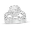Thumbnail Image 1 of Love's Destiny by Zales 2 CT. T.W. Certified Diamond Cushion Frame Twist Shank Bridal Set in 14K White Gold (I/SI2)
