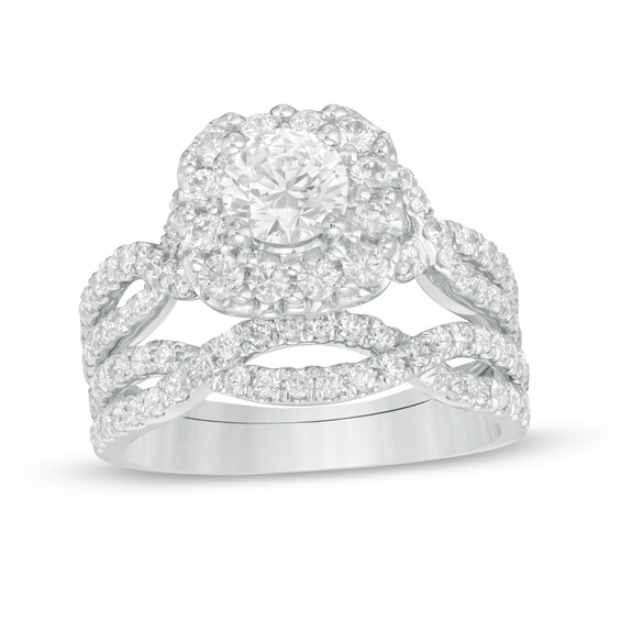 Love's Destiny by Zales 2 CT. T.w. Certified Diamond Cushion Frame Twist Shank Bridal Set in 14K White Gold (I/Si2)