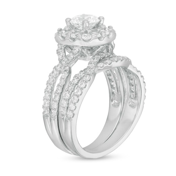 Love's Destiny by Zales 2 CT. T.w. Certified Diamond Cushion Frame Twist Shank Bridal Set in 14K White Gold (I/Si2)