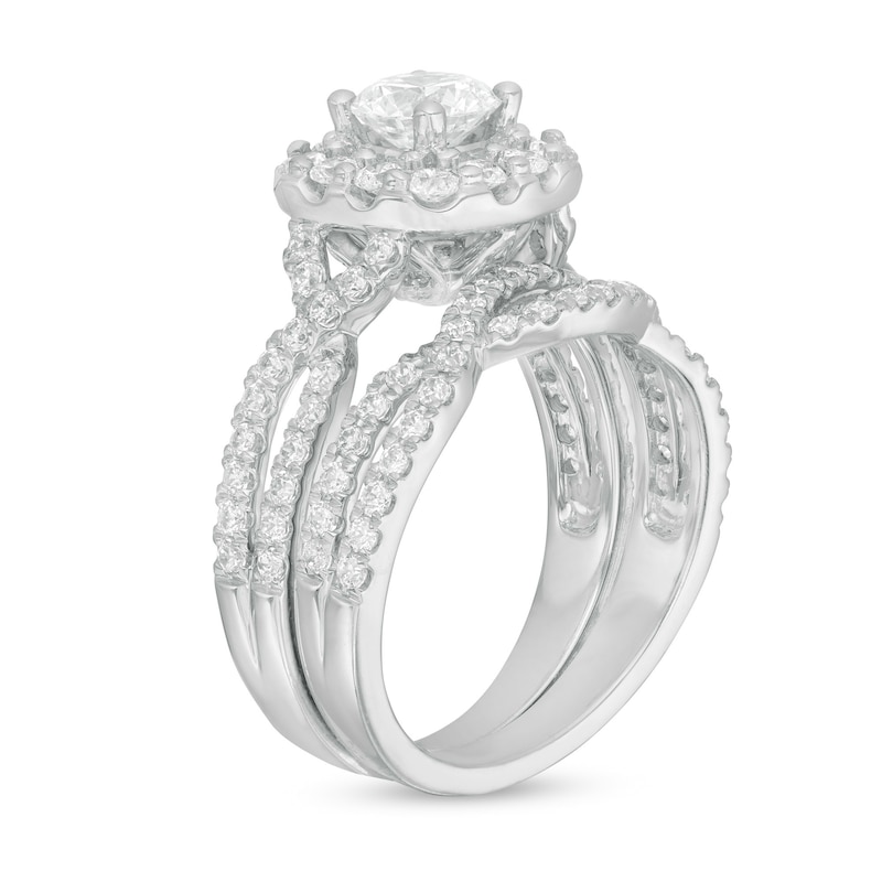Main Image 3 of Love's Destiny by Zales 2 CT. T.W. Certified Diamond Cushion Frame Twist Shank Bridal Set in 14K White Gold (I/SI2)