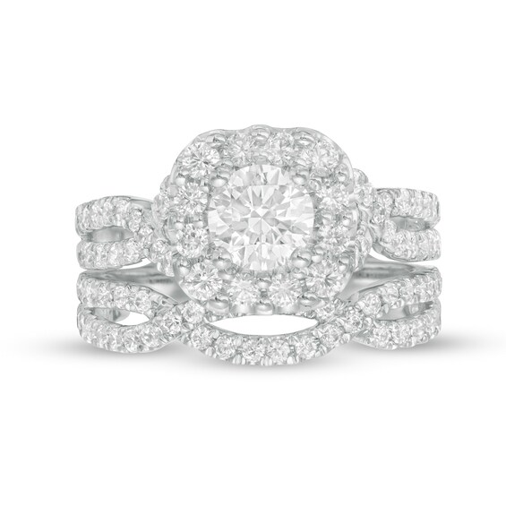 Love's Destiny by Zales 2 CT. T.w. Certified Diamond Cushion Frame Twist Shank Bridal Set in 14K White Gold (I/Si2)