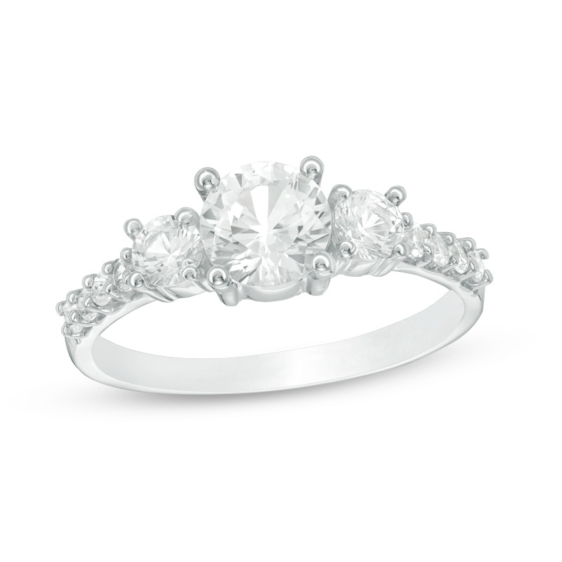 Main Image 1 of Lab-Created White Sapphire Three Stone Ring in 10K White Gold