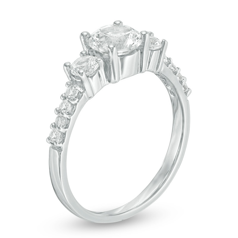 Main Image 2 of Lab-Created White Sapphire Three Stone Ring in 10K White Gold