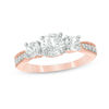 Lab-Created White Sapphire Three Stone Engagement Ring in 10K Rose Gold