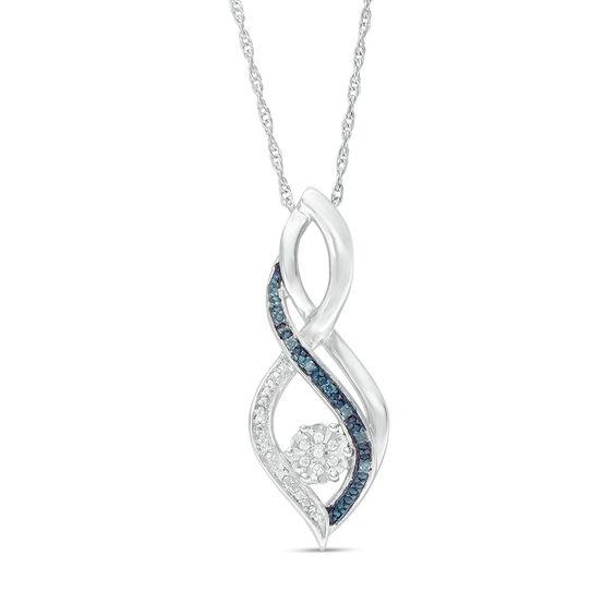 Enhanced Blue and White Composite Diamond Accent Infinity Pendant in Sterling Silver