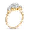 Lab-Created White Sapphire Three Stone Flower Frame Engagement Ring in 10K Gold