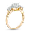 Thumbnail Image 2 of Lab-Created White Sapphire Three Stone Flower Frame Engagement Ring in 10K Gold