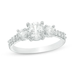 Lab-Created White Sapphire Three Stone Ring in 10K White Gold