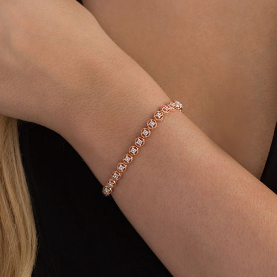 1/10 CT. T.w. Diamond Circle Tennis Bracelet in Sterling Silver with 14K Rose Gold Plate - 7.25"
