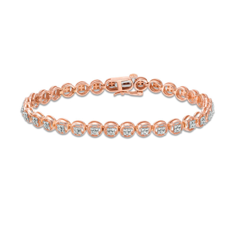 Main Image 3 of 1/10 CT. T.W. Diamond Circle Tennis Bracelet in Sterling Silver with 14K Rose Gold Plate - 7.25"