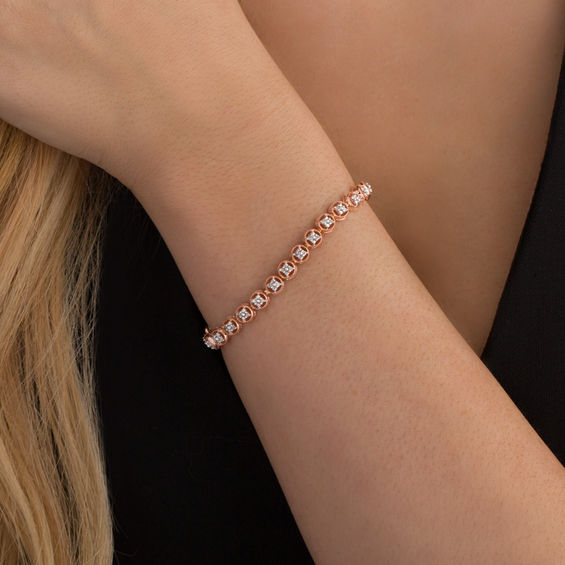 1/4 CT. T.w. Diamond Circle Tennis Bracelet in Sterling Silver with 14K Rose Gold Plate - 7.25"