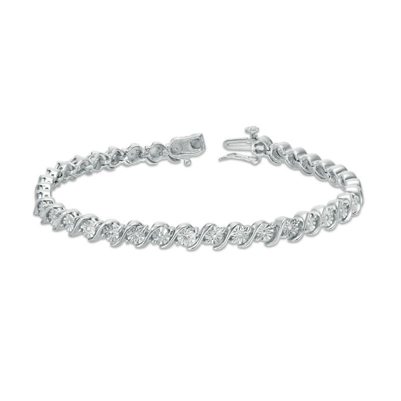 1/10 CT. T.W. Diamond "S" Tennis Bracelet in Sterling Silver - 7.25"