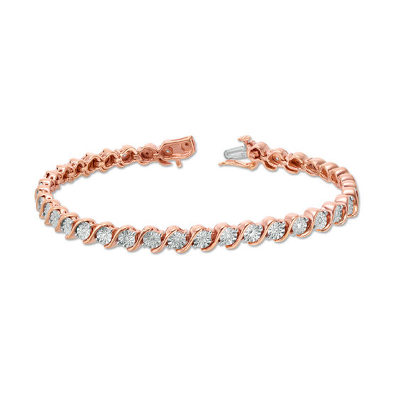1/10 CT. T.w. Diamond "S" Tennis Bracelet in Sterling Silver with 14K Rose Gold Plate - 7.25"