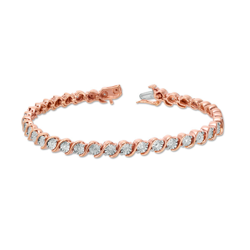 Main Image 3 of 1/10 CT. T.W. Diamond "S" Tennis Bracelet in Sterling Silver with 14K Rose Gold Plate - 7.25"