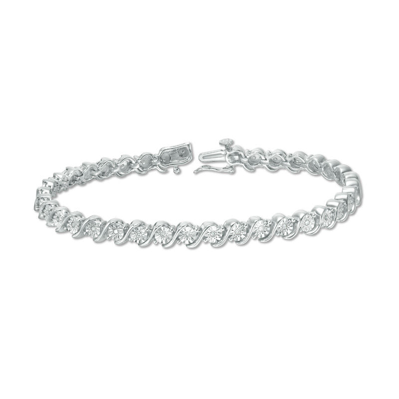 1/4 CT. T.W. Diamond "S" Tennis Bracelet in Sterling Silver - 7.25"