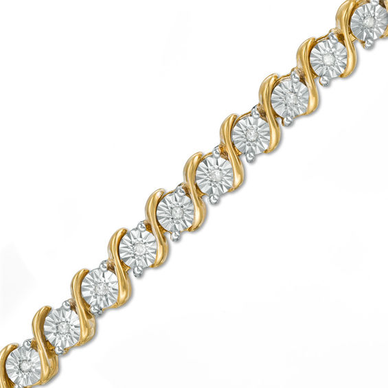1/4 CT. T.w. Diamond "S" Tennis Bracelet in Sterling Silver with 14K Gold Plate - 7.25"