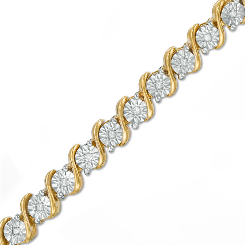 Main Image 1 of 1/4 CT. T.W. Diamond "S" Tennis Bracelet in Sterling Silver with 14K Gold Plate - 7.25"
