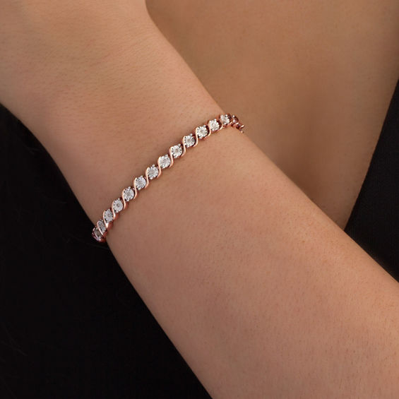 1/4 CT. T.w. Diamond "S" Tennis Bracelet in Sterling Silver with 14K Rose Gold Plate - 7.25"