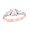 Thumbnail Image 0 of Lab-Created White Sapphire Three Stone Ring in 10K Rose Gold