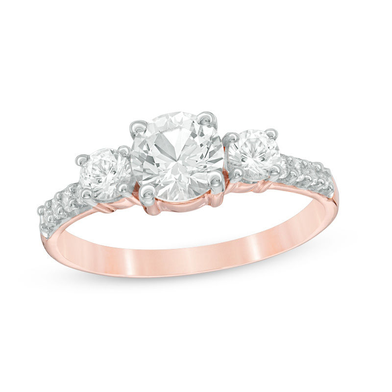 Main Image 1 of Lab-Created White Sapphire Three Stone Ring in 10K Rose Gold