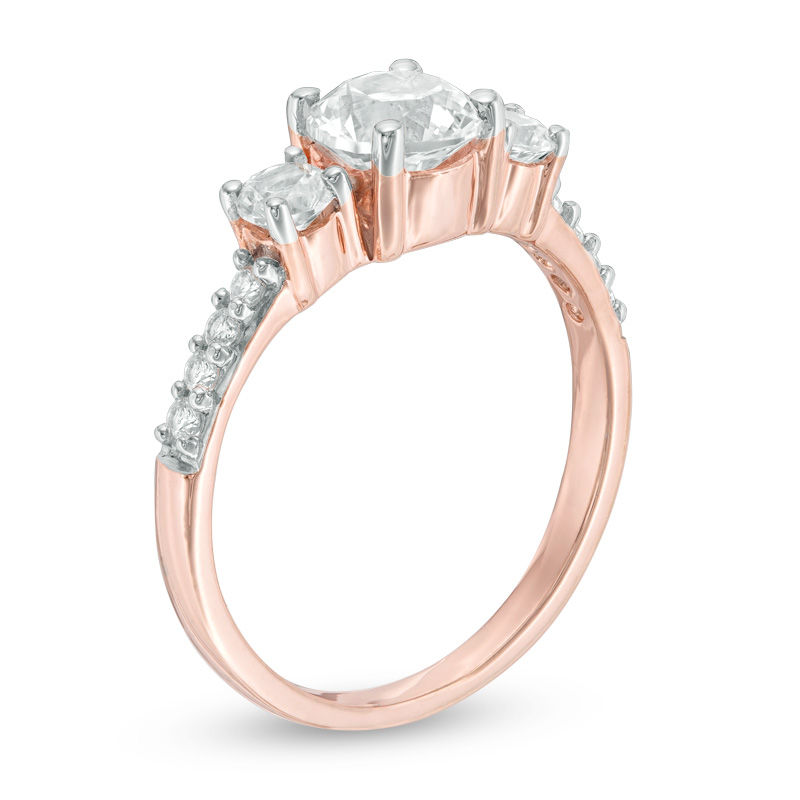 Main Image 2 of Lab-Created White Sapphire Three Stone Ring in 10K Rose Gold