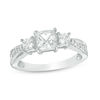 Thumbnail Image 1 of Princess-Cut Lab-Created White Sapphire Three Stone Split Shank Ring in 10K White Gold