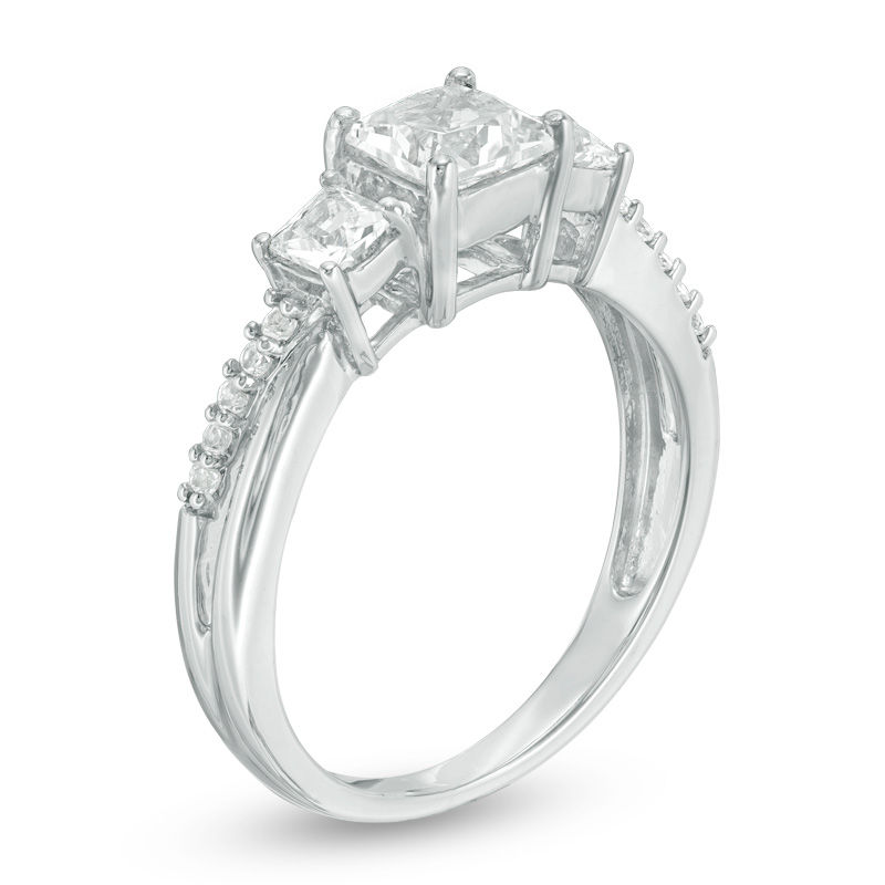 Princess-Cut Lab-Created White Sapphire Three Stone Ring in 10K White Gold