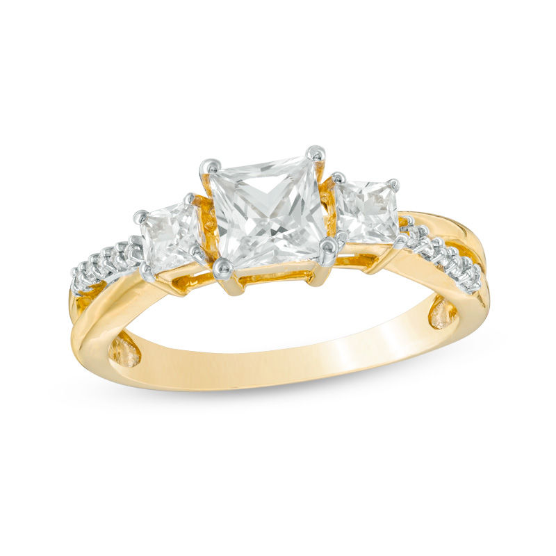 Princess-Cut White Lab-Created Sapphire Trio Ring in 10K Gold