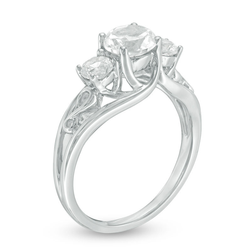 Lab-Created White Sapphire Three Stone Bypass Infinity Engagement Ring in Sterling Silver