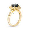 Thumbnail Image 2 of 8.0mm Black Sapphire and 1/4 CT. T.W. Diamond Sunburst Frame Vintage-Style Ring in 10K Gold