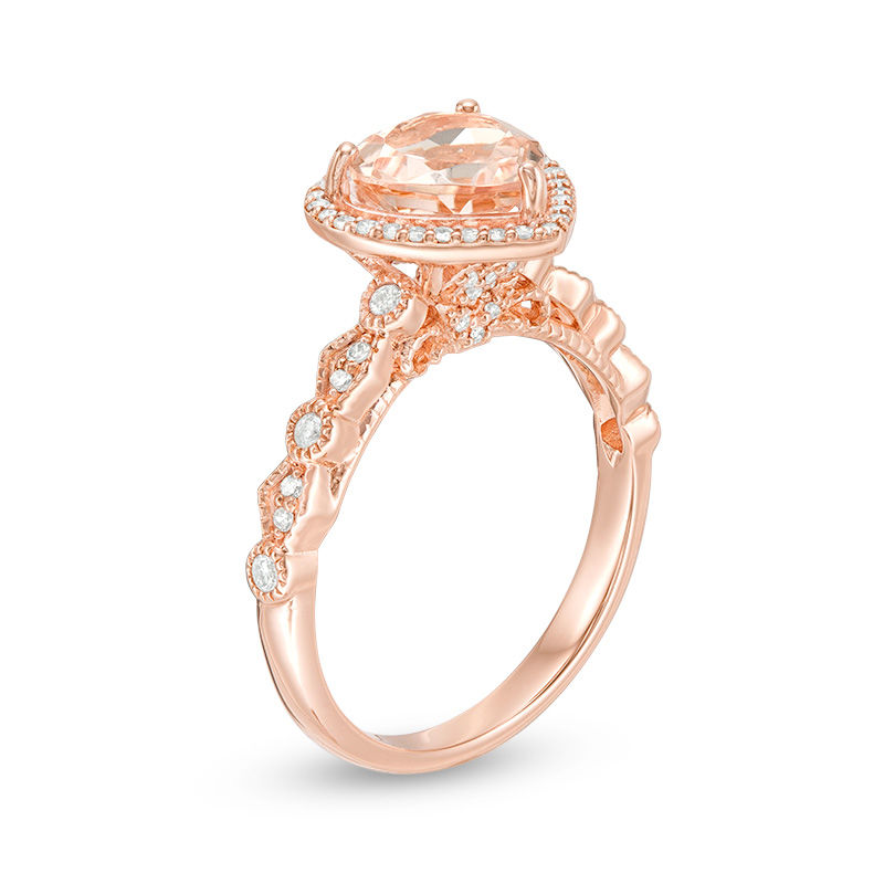 Main Image 2 of Heart-Shaped Morganite and 1/3 CT. T.W. Diamond Frame Vintage-Style Ring in 10K Rose Gold