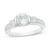 Thumbnail Image 1 of Lab-Created White Sapphire Three Stone Collar Engagement Ring in Sterling Silver