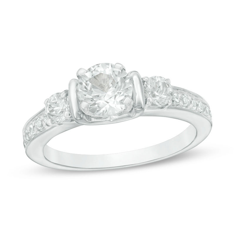 Lab-Created White Sapphire Three Stone Collar Engagement Ring in Sterling Silver