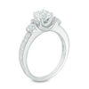 Thumbnail Image 1 of Lab-Created White Sapphire Three Stone Collar Engagement Ring in Sterling Silver