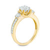 Lab-Created White Sapphire Three Stone Collar Engagement Ring in Sterling Silver with 14K Gold Plate