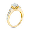 Thumbnail Image 1 of Lab-Created White Sapphire Three Stone Collar Engagement Ring in Sterling Silver with 14K Gold Plate