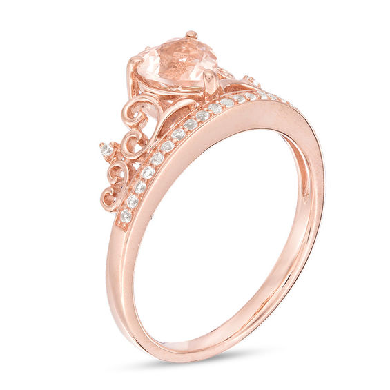 6.0mm Heart-Shaped Morganite and Lab-Created White Sapphire Tiara Ring in 10K Rose Gold