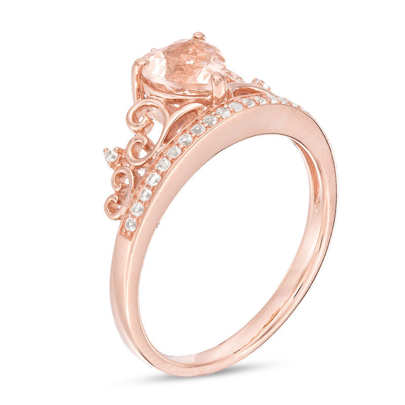 Main Image 2 of 6.0mm Heart-Shaped Morganite and Lab-Created White Sapphire Tiara Ring in 10K Rose Gold