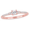 Thumbnail Image 1 of 3.5mm Lab-Created White Sapphire and 1/20 CT. T.W. Diamond Three Stone Promise Ring in Sterling Silver with Rose Rhodium