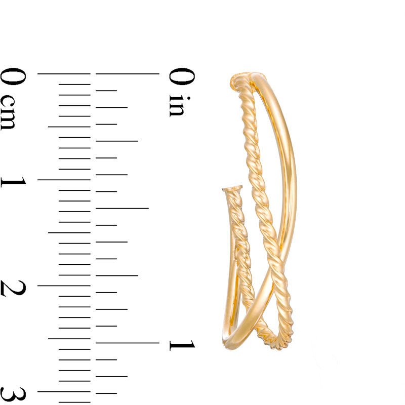 Main Image 2 of Made in Italy Rope Crossover Double J-Hoop Earrings in 14K Gold