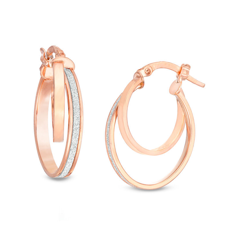 Main Image 1 of Made in Italy Glitter Enamel Double Hoop Earrings in 14K Rose Gold