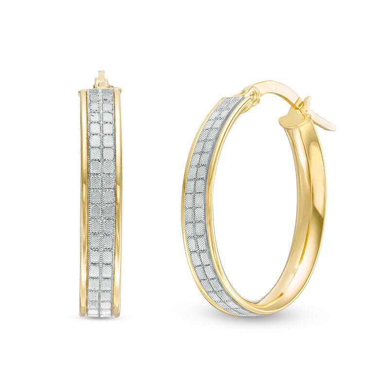 Main Image 1 of Made in Italy Oval Pavé Glitter Enamel Hoop Earrings in 14K Gold