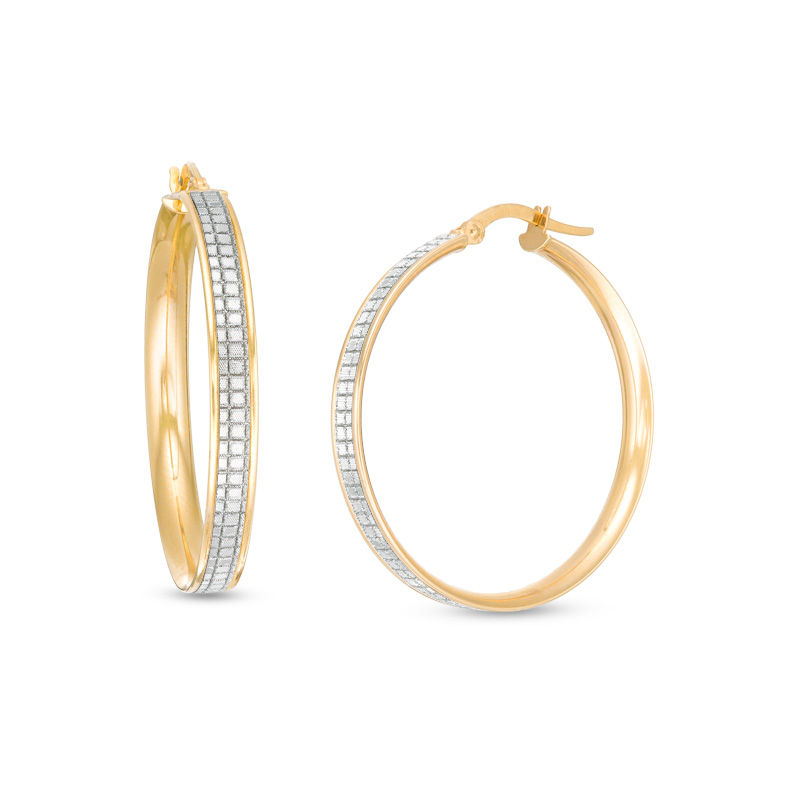 Main Image 1 of Made in Italy Pavé Glitter Enamel Hoop Earrings in 14K Gold