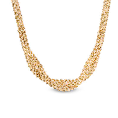 Plaited Rope Chain and Pearl Necklace in Gold