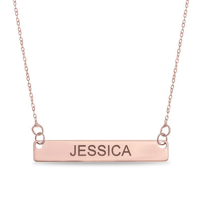 Uppercase Name Bar Necklace in 10K Rose 